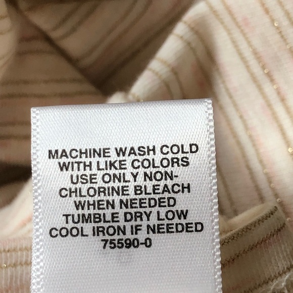 Liz Claiborne Cream Metallic Striped Tie Cuff Sleeves Pullover Top Medium - Picture 5 of 8